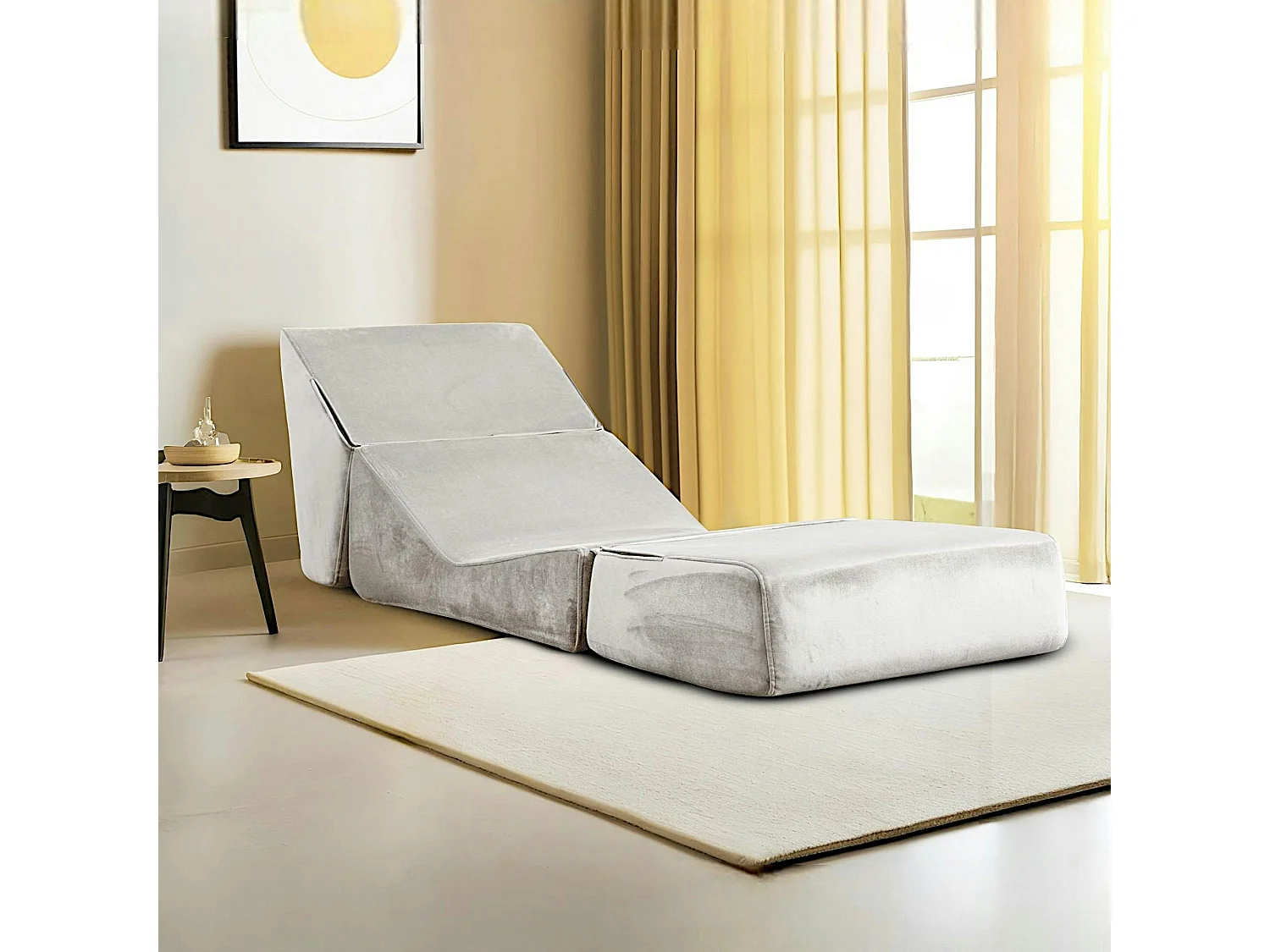 Chauffeuse convertible gris clair velours, lit d'appoint SAPPO