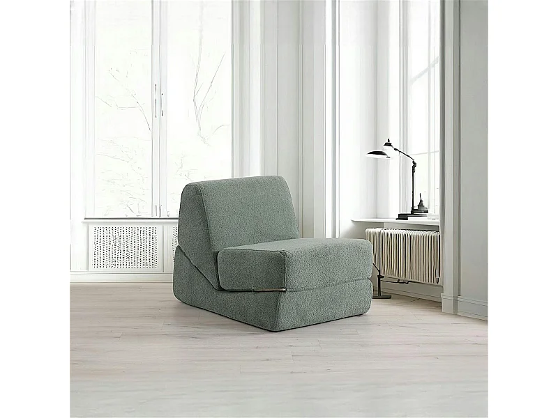 Chauffeuse convertible verte bouclette, lit d'appoint SAPPO