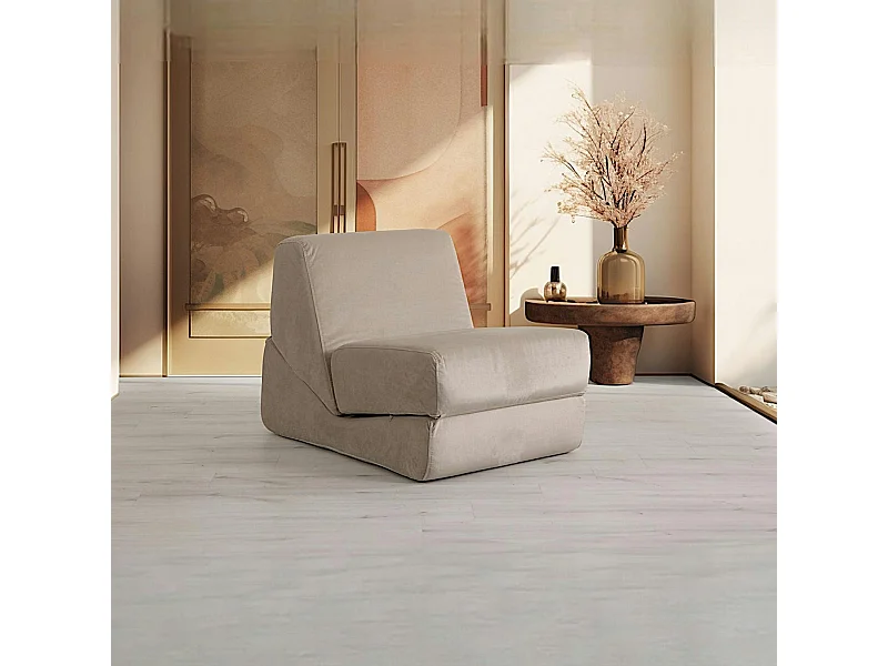 Chauffeuse convertible beige velours, lit d'appoint SAPPO