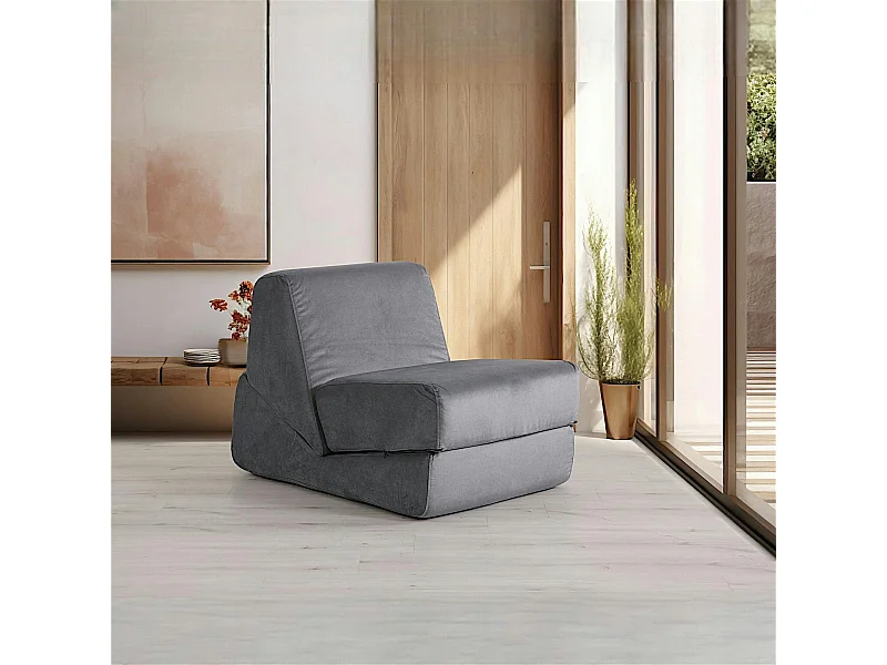 Chauffeuse convertible gris orage velours, lit d'appoint SAPPO