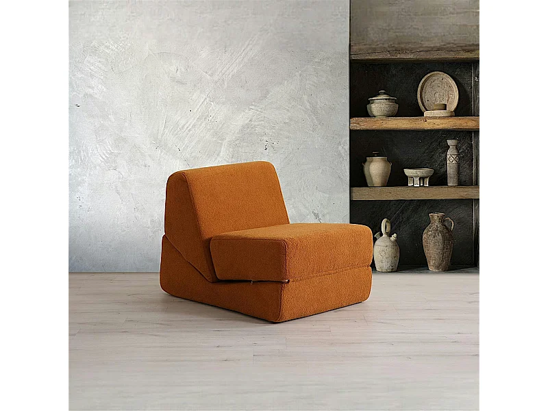 Chauffeuse convertible rouille bouclette, lit d'appoint SAPPO