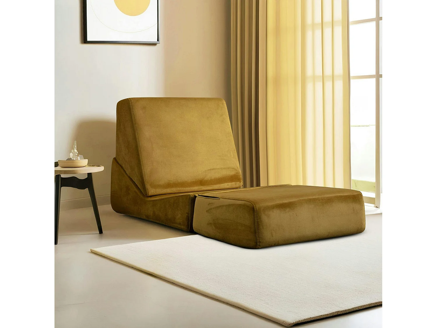 Chauffeuse convertible moutarde velours, lit d'appoint SAPPO