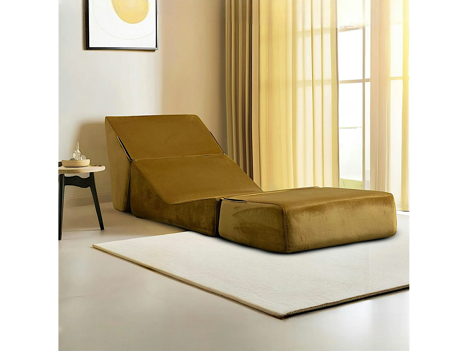 Chauffeuse convertible moutarde velours, lit d'appoint SAPPO