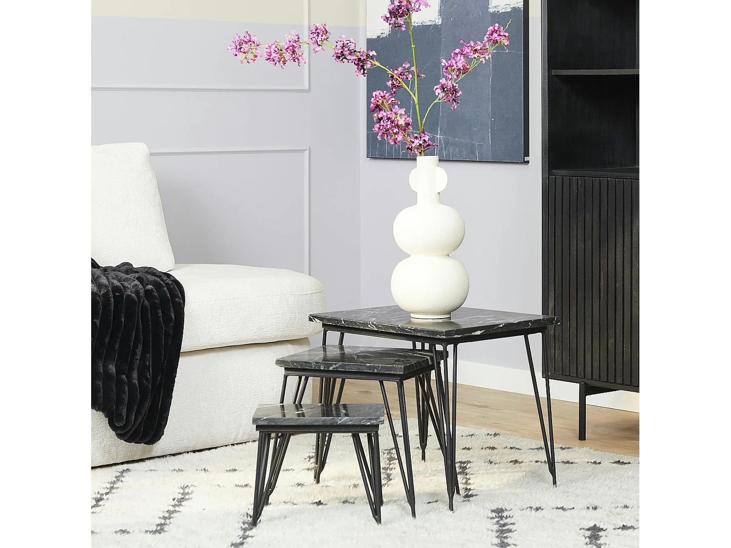 Table salon gigogne marbre noir (lot de 3) DUOMO