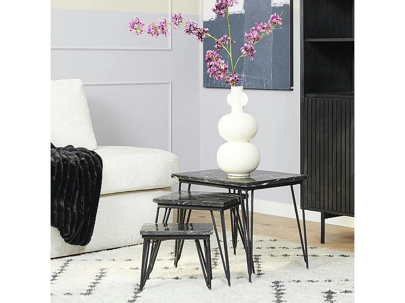Table salon gigogne marbre noir (lot de 3) DUOMO