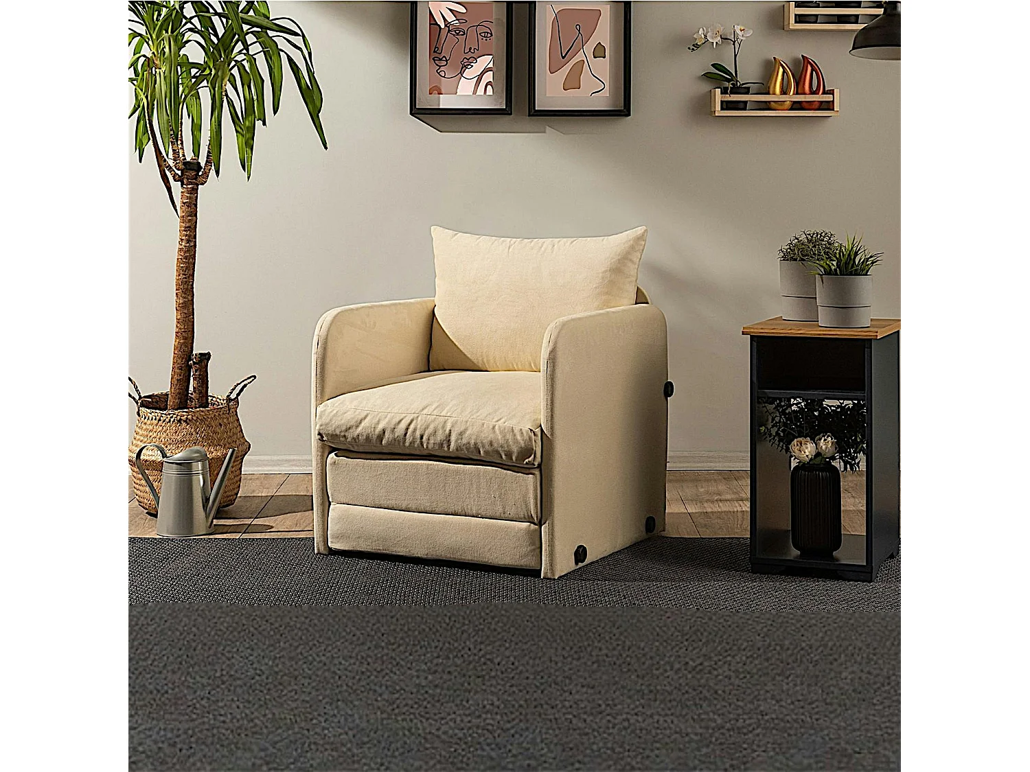 Fauteuil convertible écru 1 place couchage 200 cm ORURO