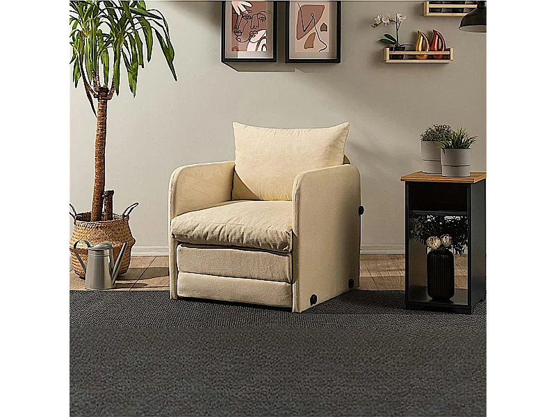 Fauteuil convertible écru 1 place couchage 200 cm ORURO