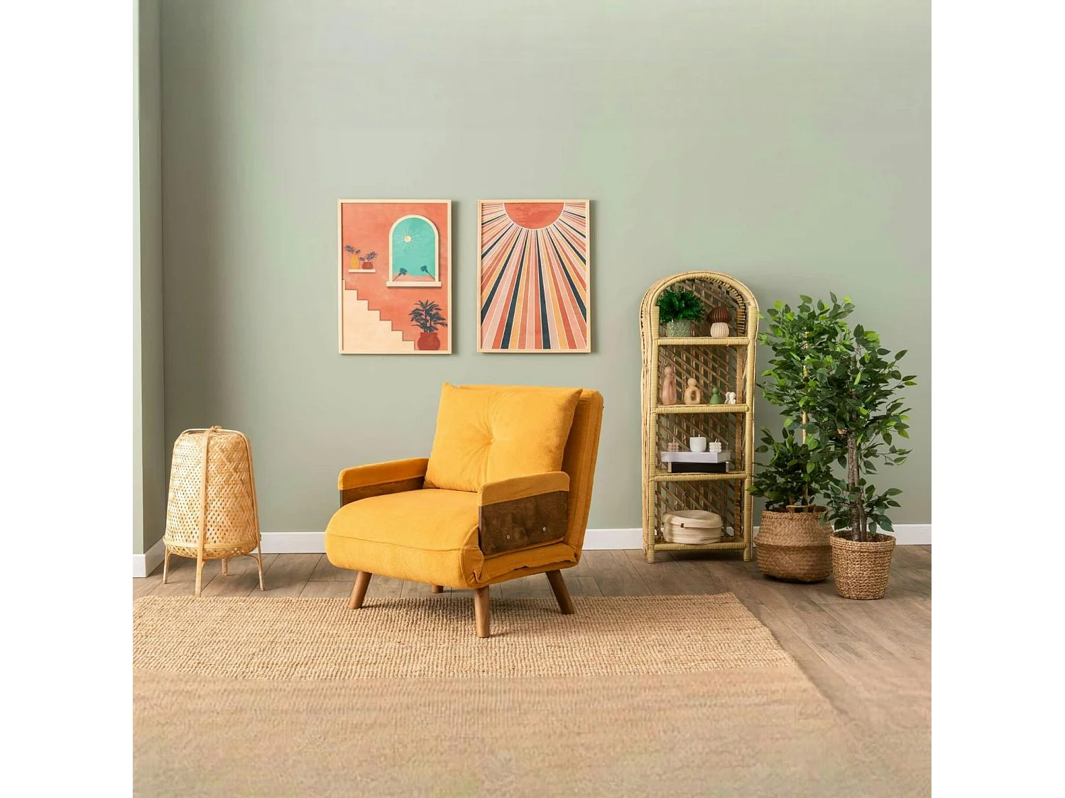 Fauteuil convertible moutarde 1 place couchage 190 cm LOJA