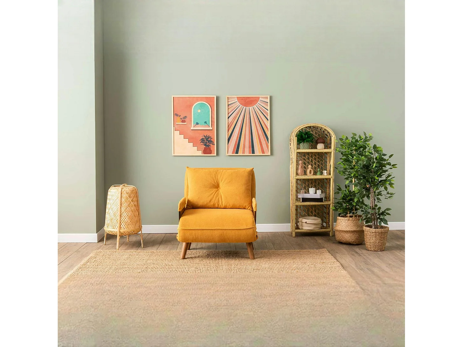 Fauteuil convertible moutarde 1 place couchage 190 cm LOJA