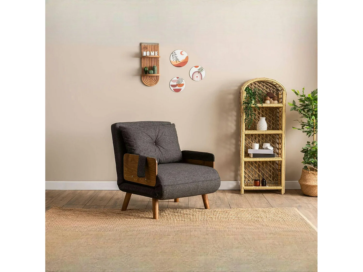 Fauteuil convertible gris foncé 1 place couchage 190 cm LOJA