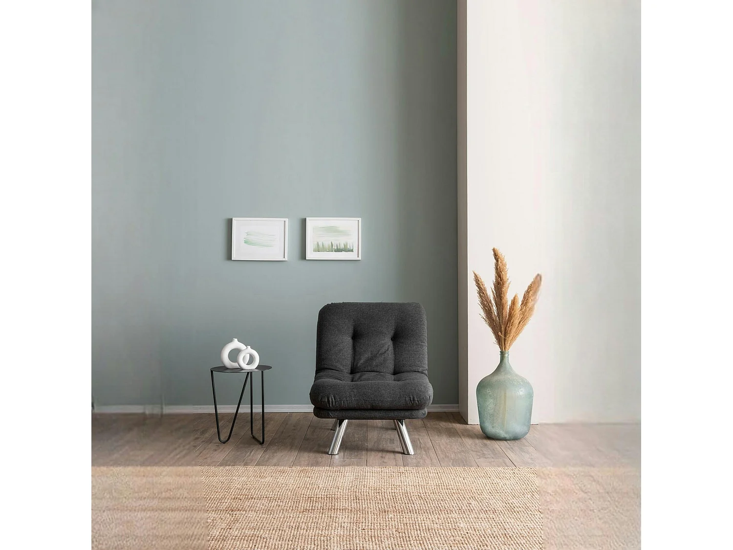 Fauteuil convertible banquette gris foncé pieds chromés CUSCO