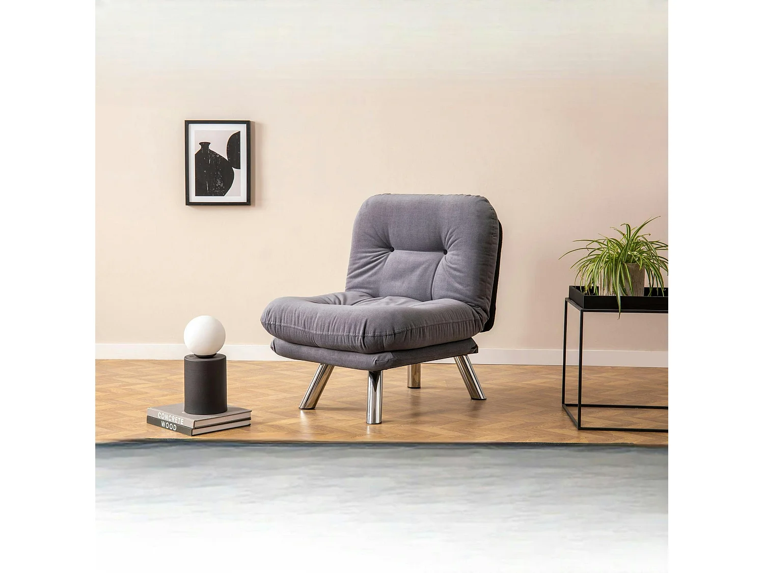 Fauteuil convertible banquette gris orage pieds chromés CUSCO
