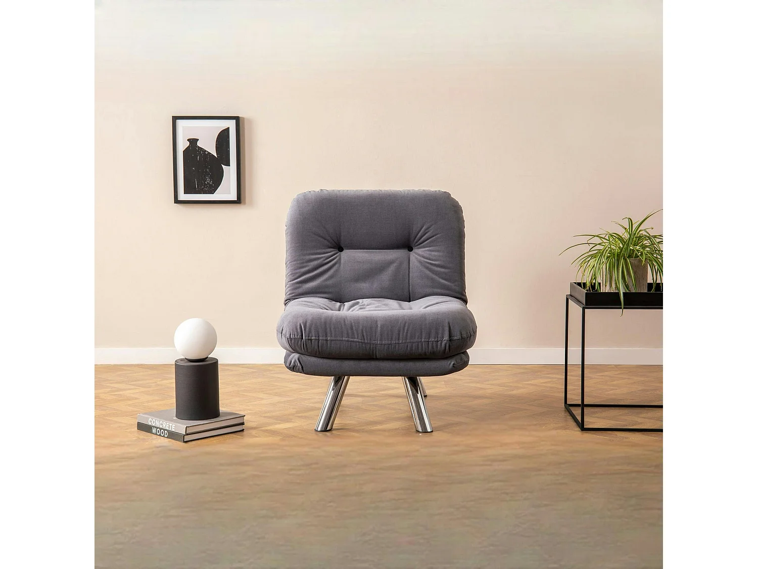 Fauteuil convertible banquette gris orage pieds chromés CUSCO