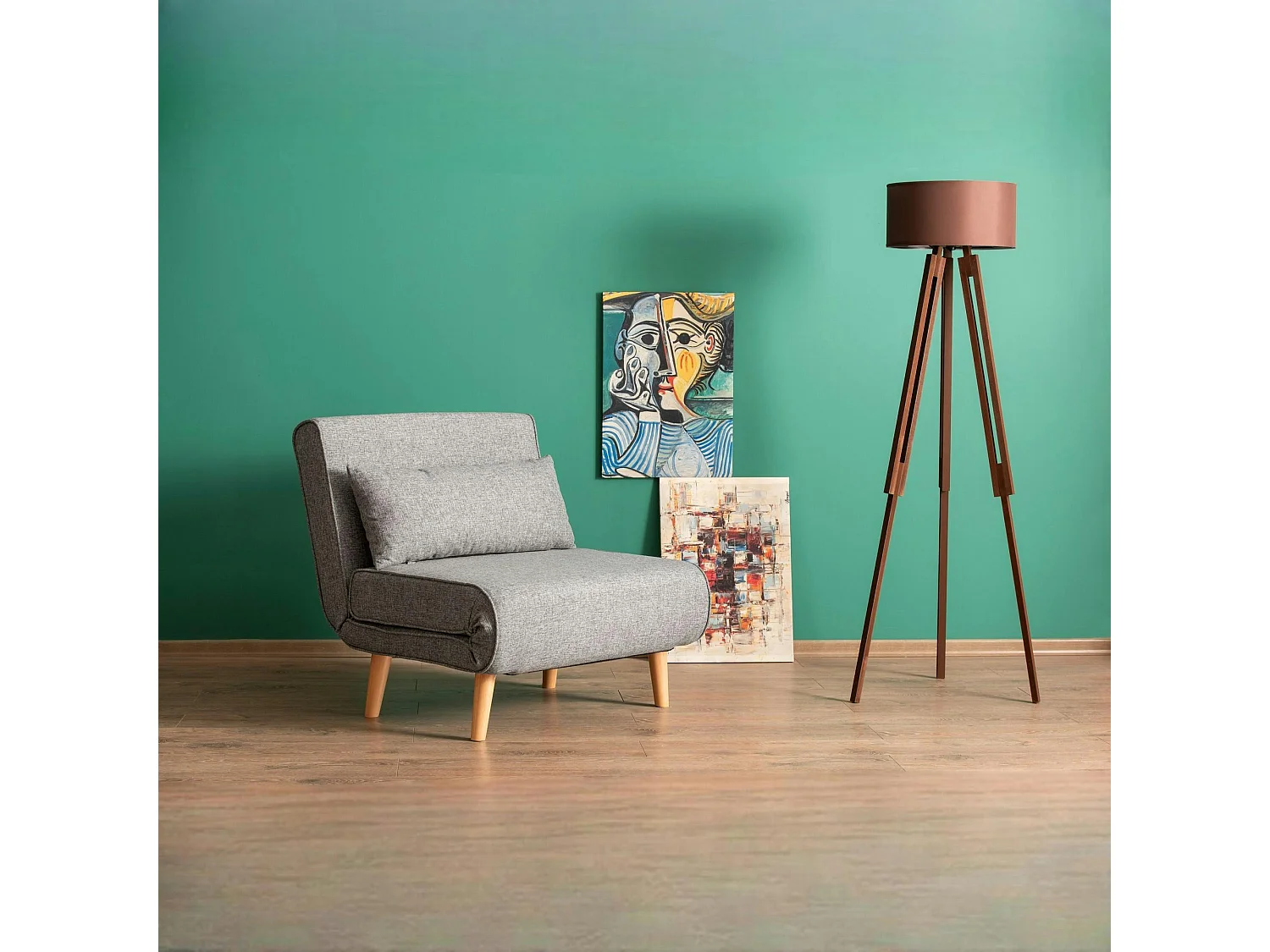 Fauteuil convertible gris clair chiné, couchage 180 cm COPALA