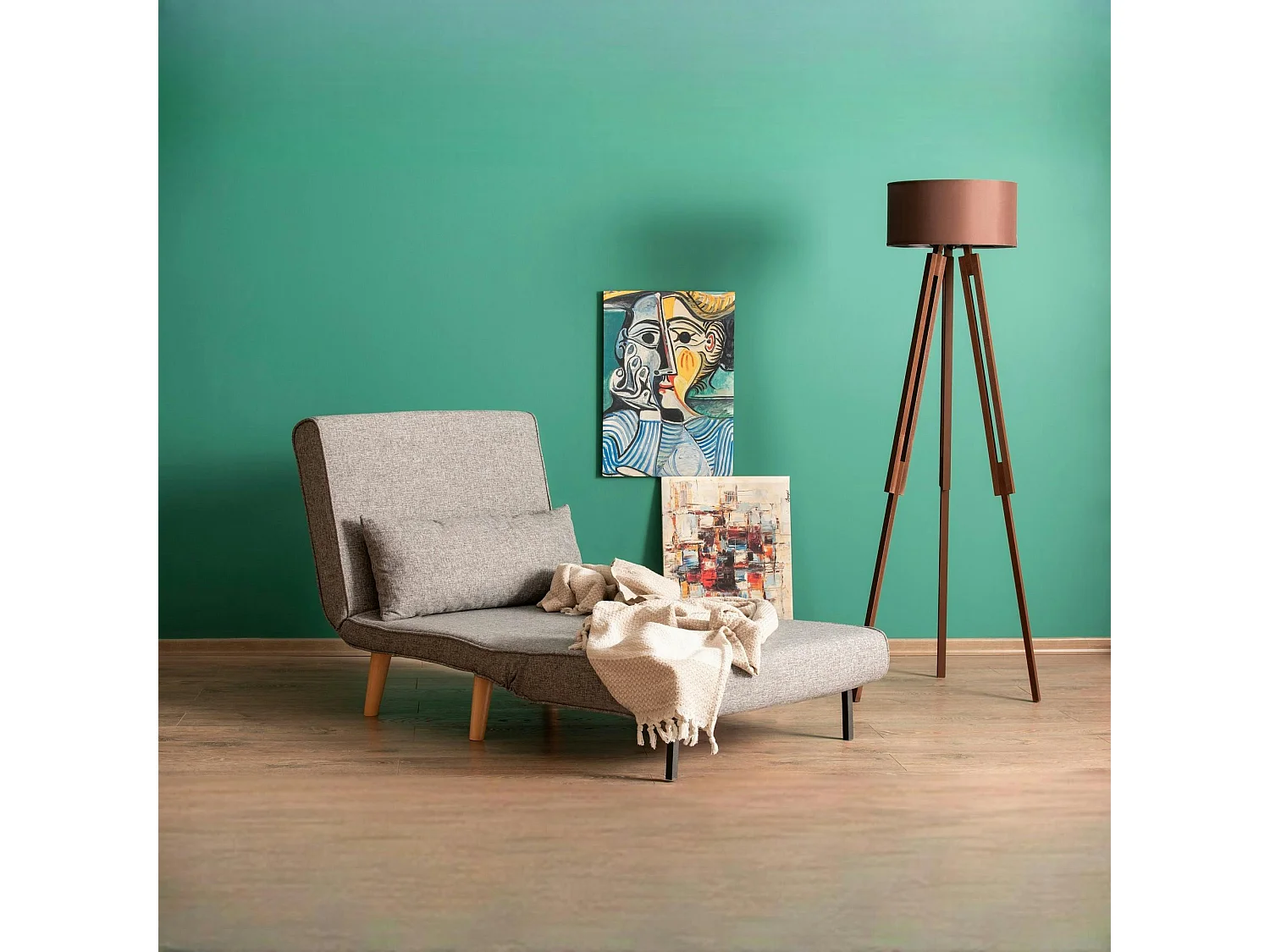 Fauteuil convertible gris clair chiné, couchage 180 cm COPALA