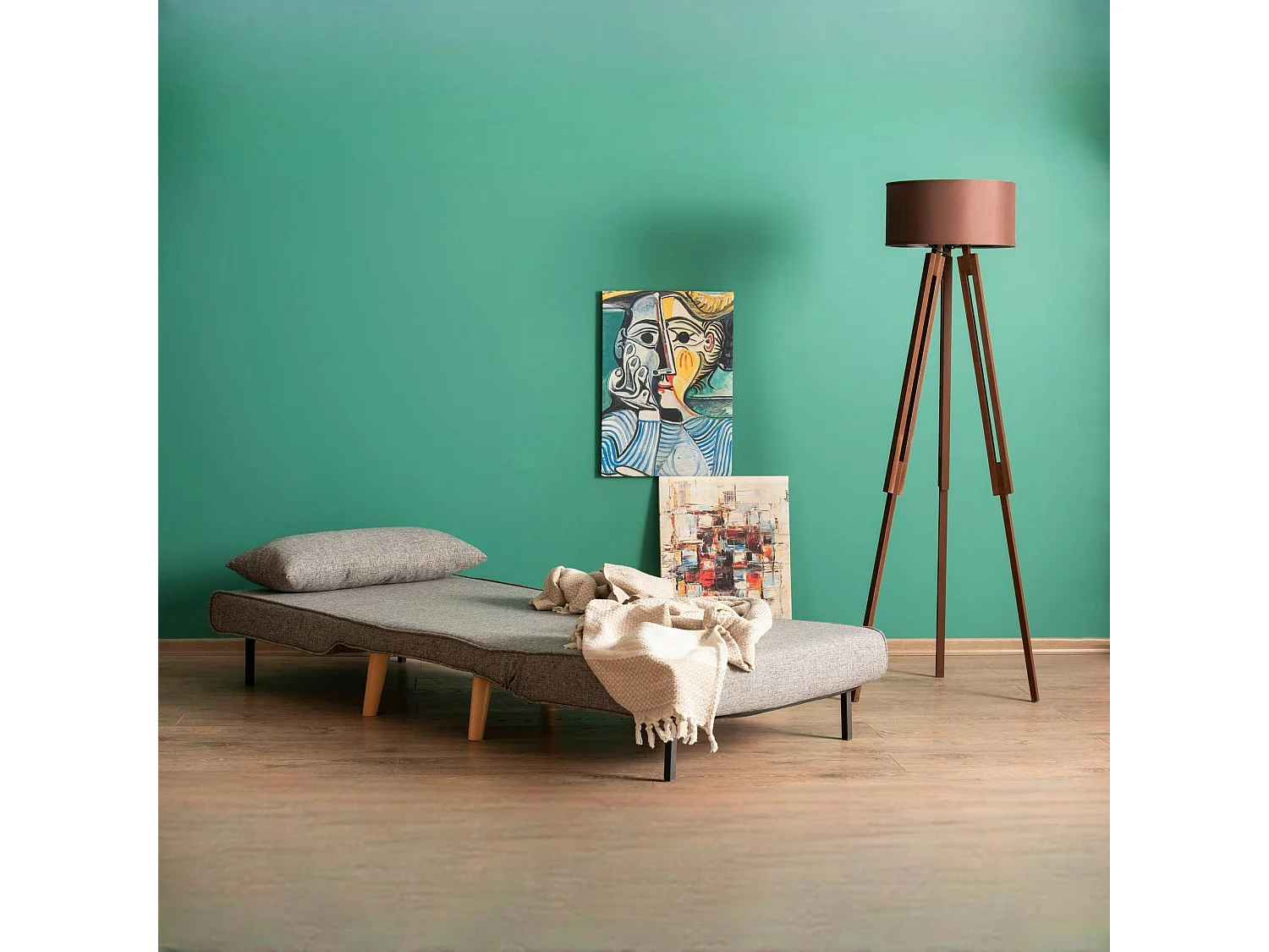 Fauteuil convertible gris clair chiné, couchage 180 cm COPALA