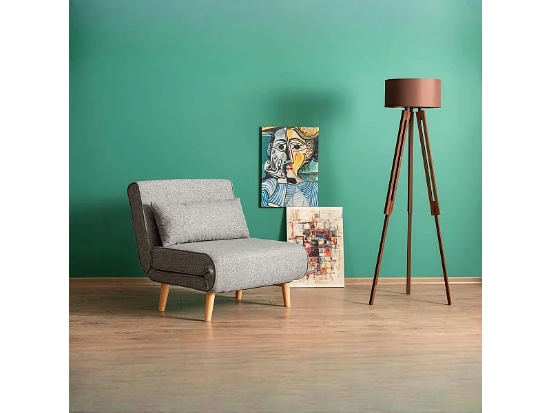 Fauteuil convertible gris clair chiné, couchage 180 cm COPALA