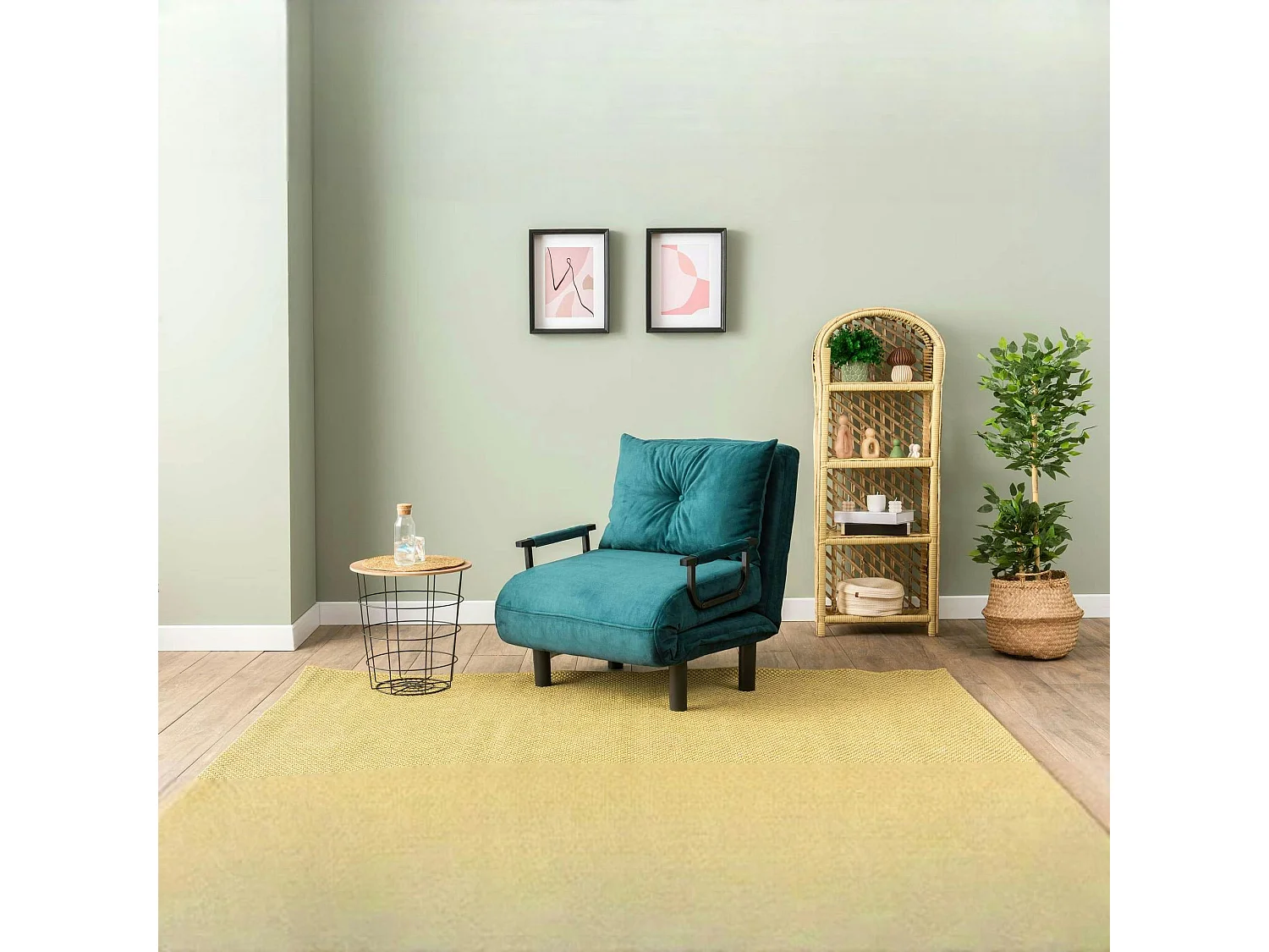 Fauteuil convertible bleu lagon couchage 175 cm IBARRA