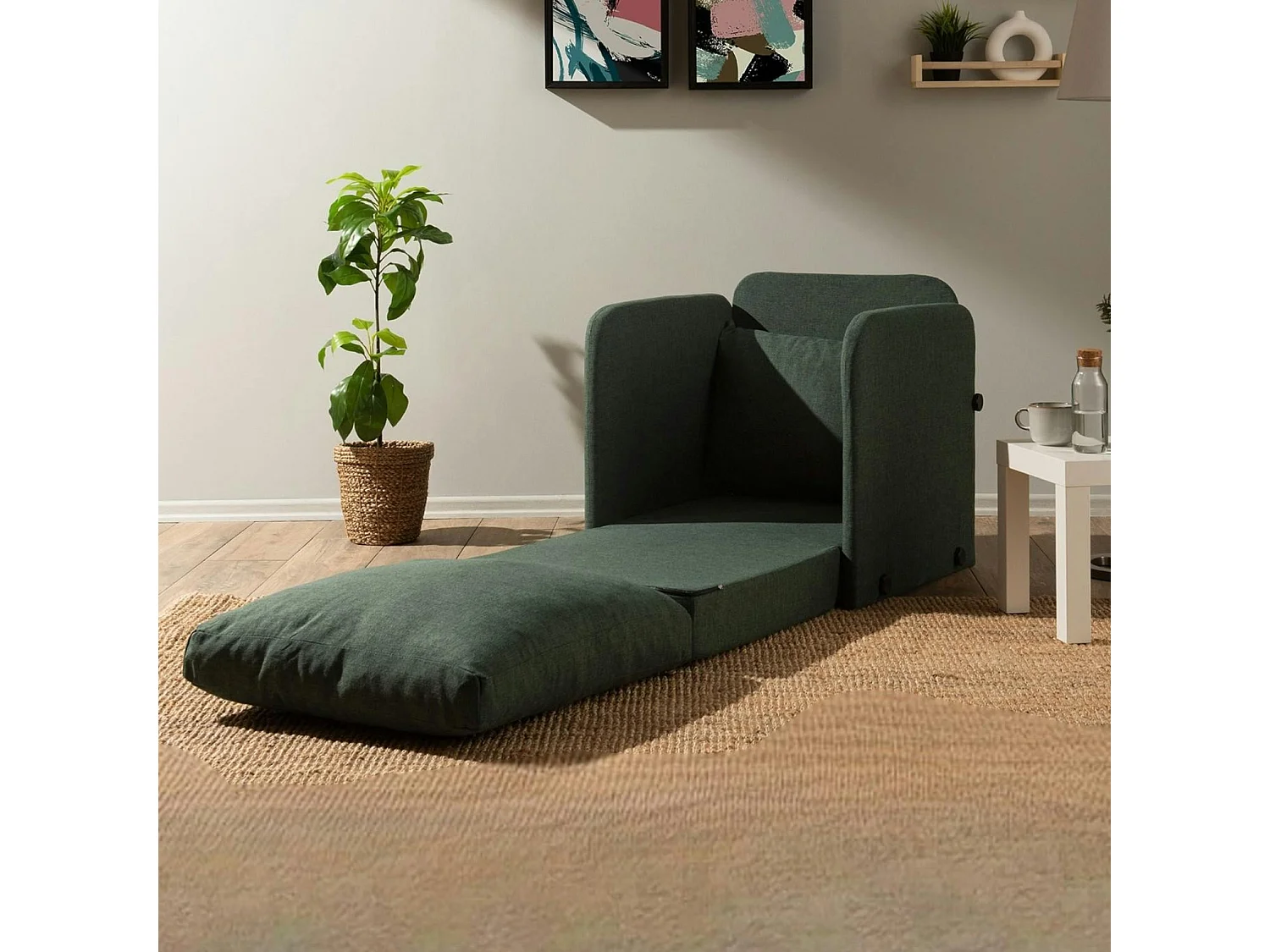 Fauteuil convertible vert foncé lin couchage 200 cm ORURO