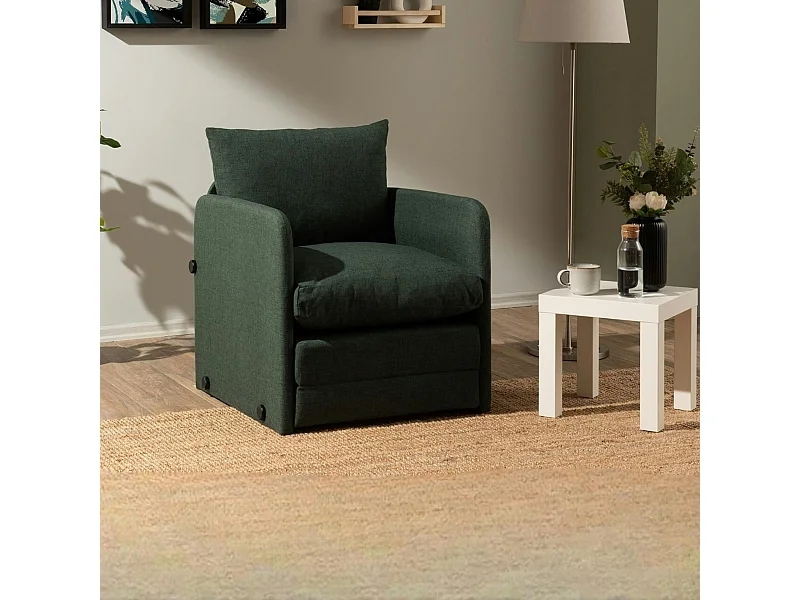 Fauteuil convertible vert foncé lin couchage 200 cm ORURO
