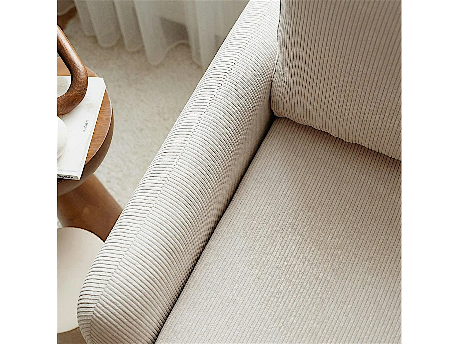 Fauteuil convertible écru velours côtelé, 1 place QUITO