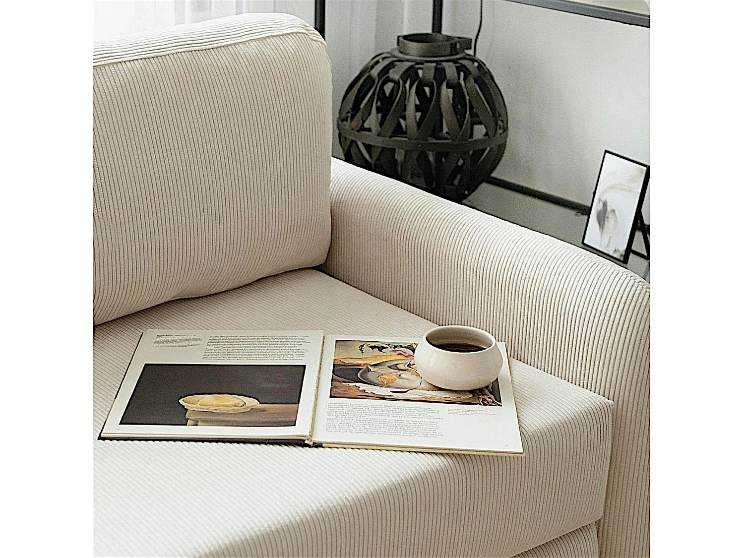 Fauteuil convertible écru velours côtelé, 1 place QUITO