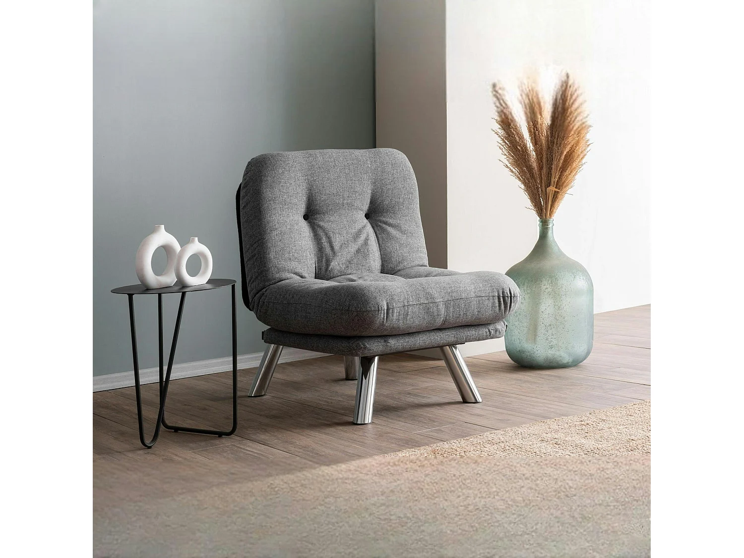 Fauteuil convertible banquette gris chiné pieds chromés CUSCO