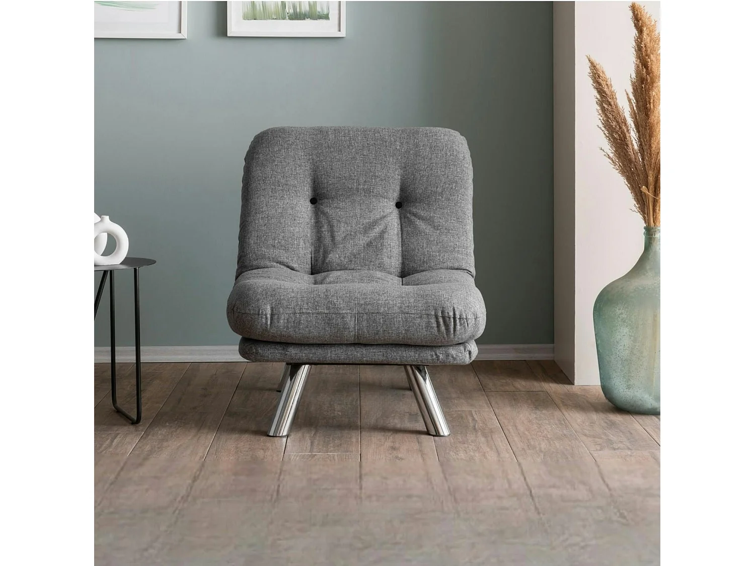Fauteuil convertible banquette gris chiné pieds chromés CUSCO