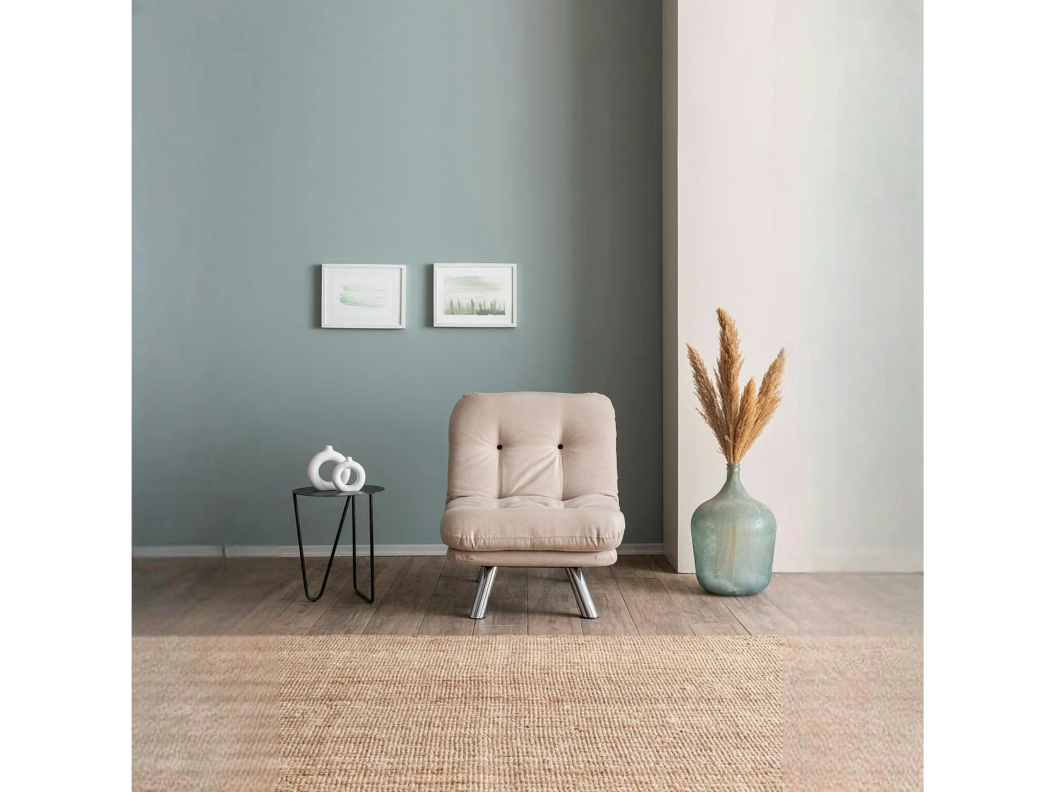 Fauteuil convertible banquette écru pieds chromés CUSCO