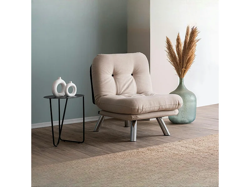 Fauteuil convertible banquette écru pieds chromés CUSCO