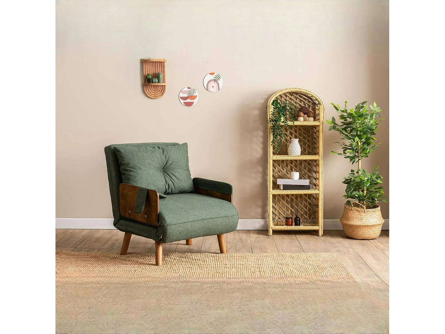 Fauteuil convertible vert 1 place couchage 190 cm LOJA