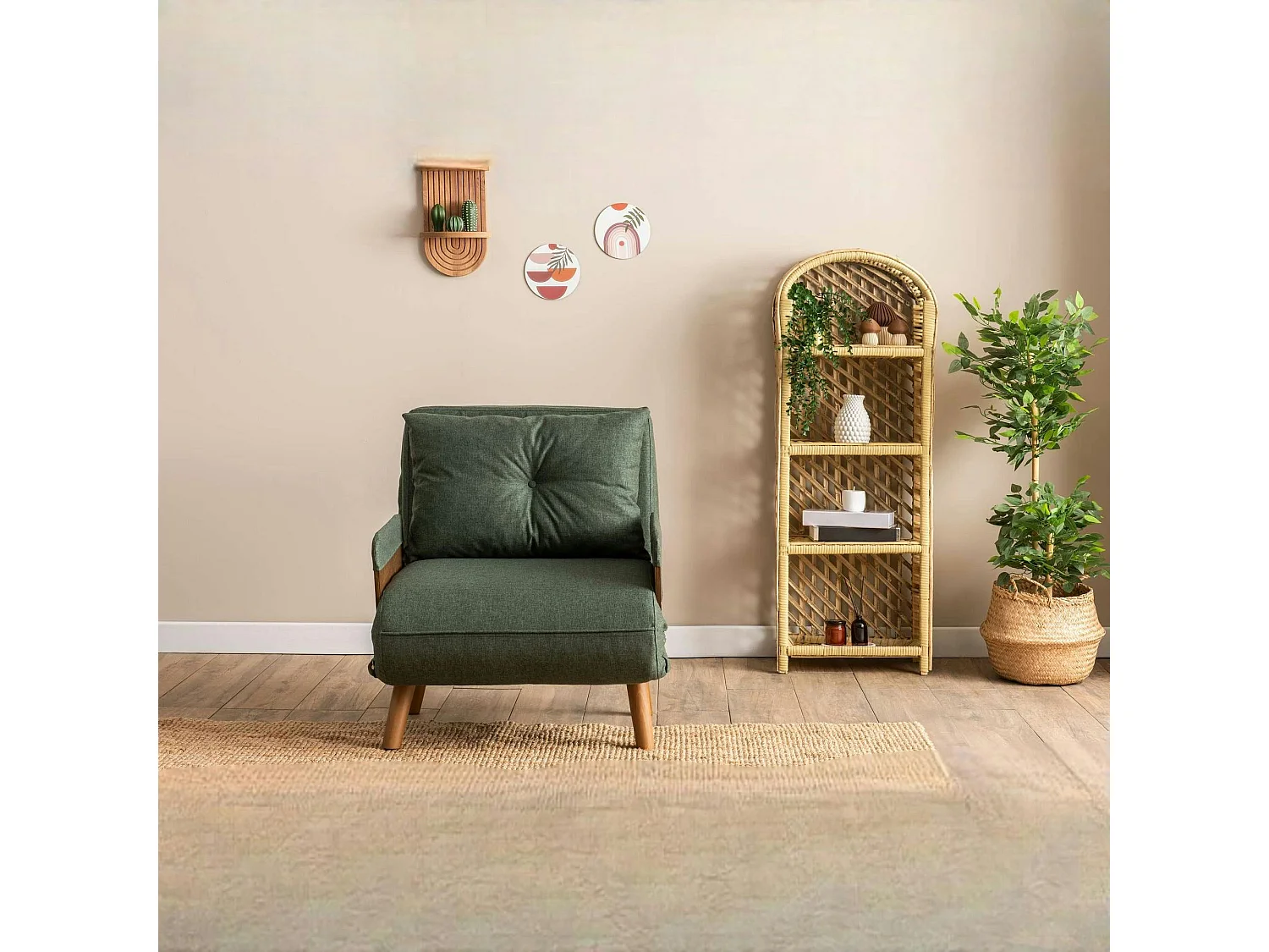Fauteuil convertible vert 1 place couchage 190 cm LOJA