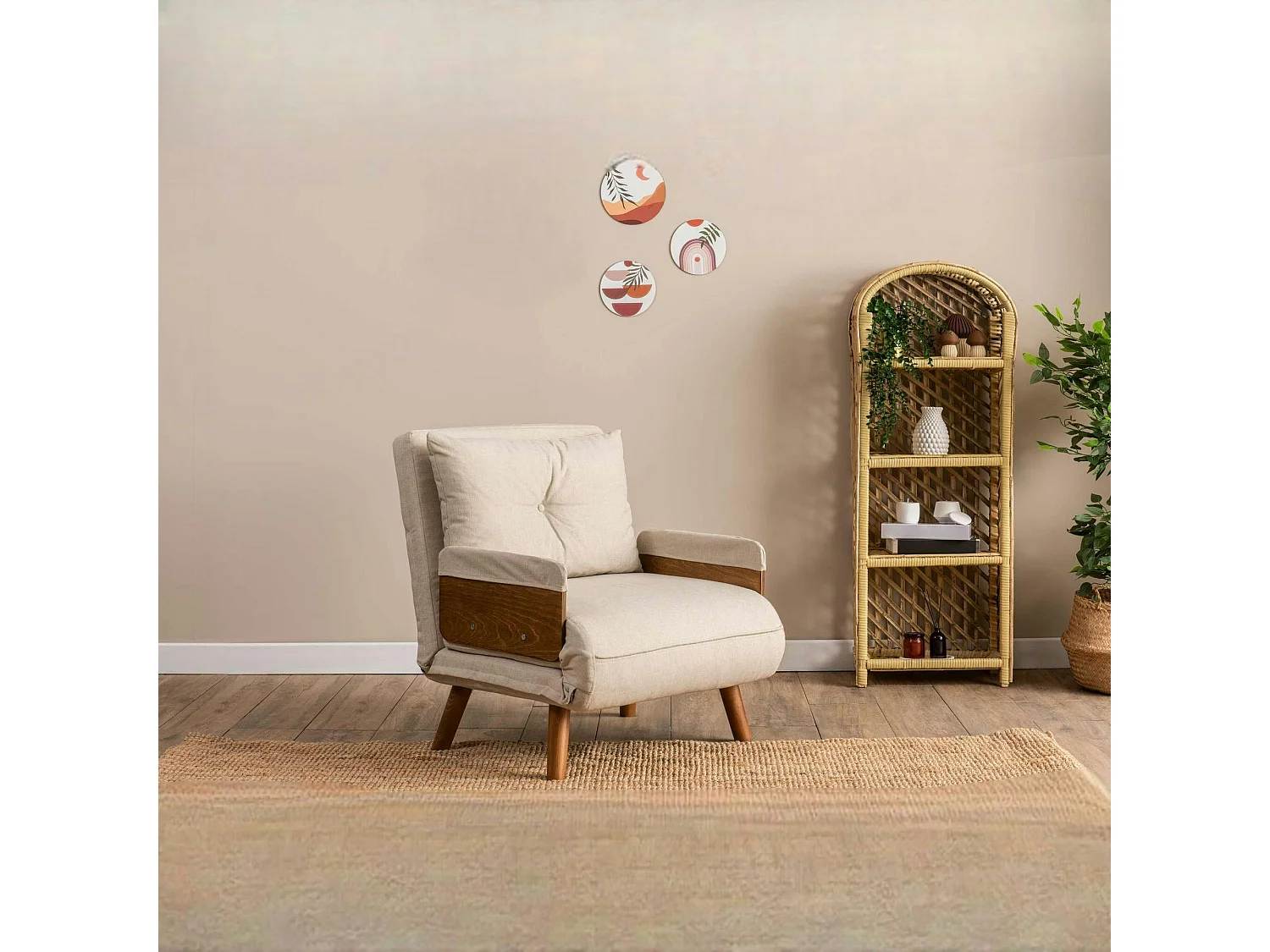 Fauteuil convertible écru 1 place couchage 190 cm LOJA