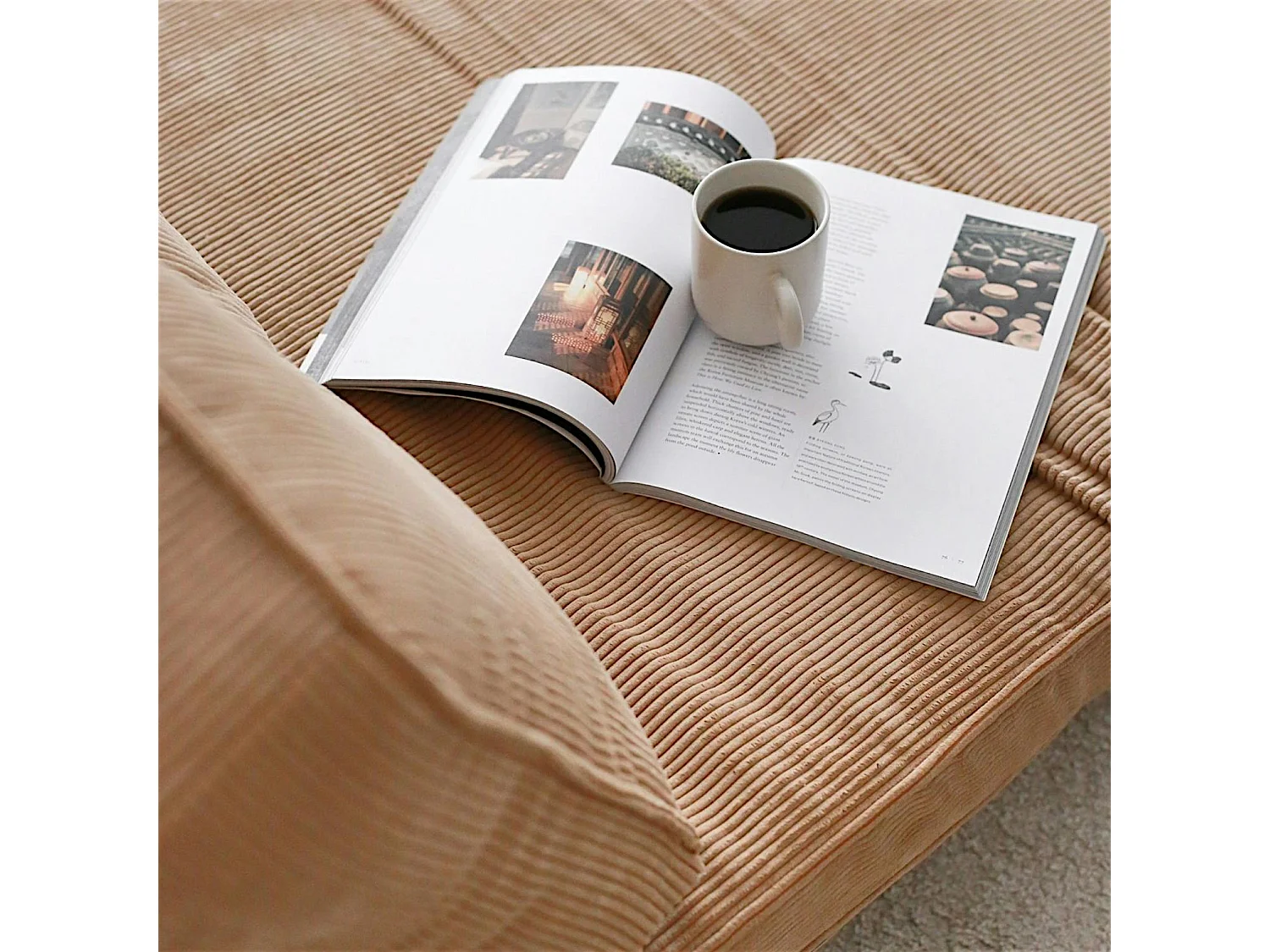 Fauteuil convertible beige velours, oreiller intégré LUCCA