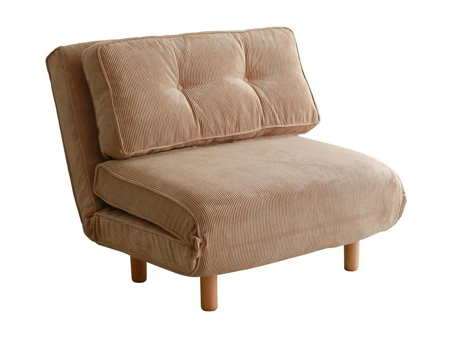 Fauteuil convertible beige velours, oreiller intégré LUCCA