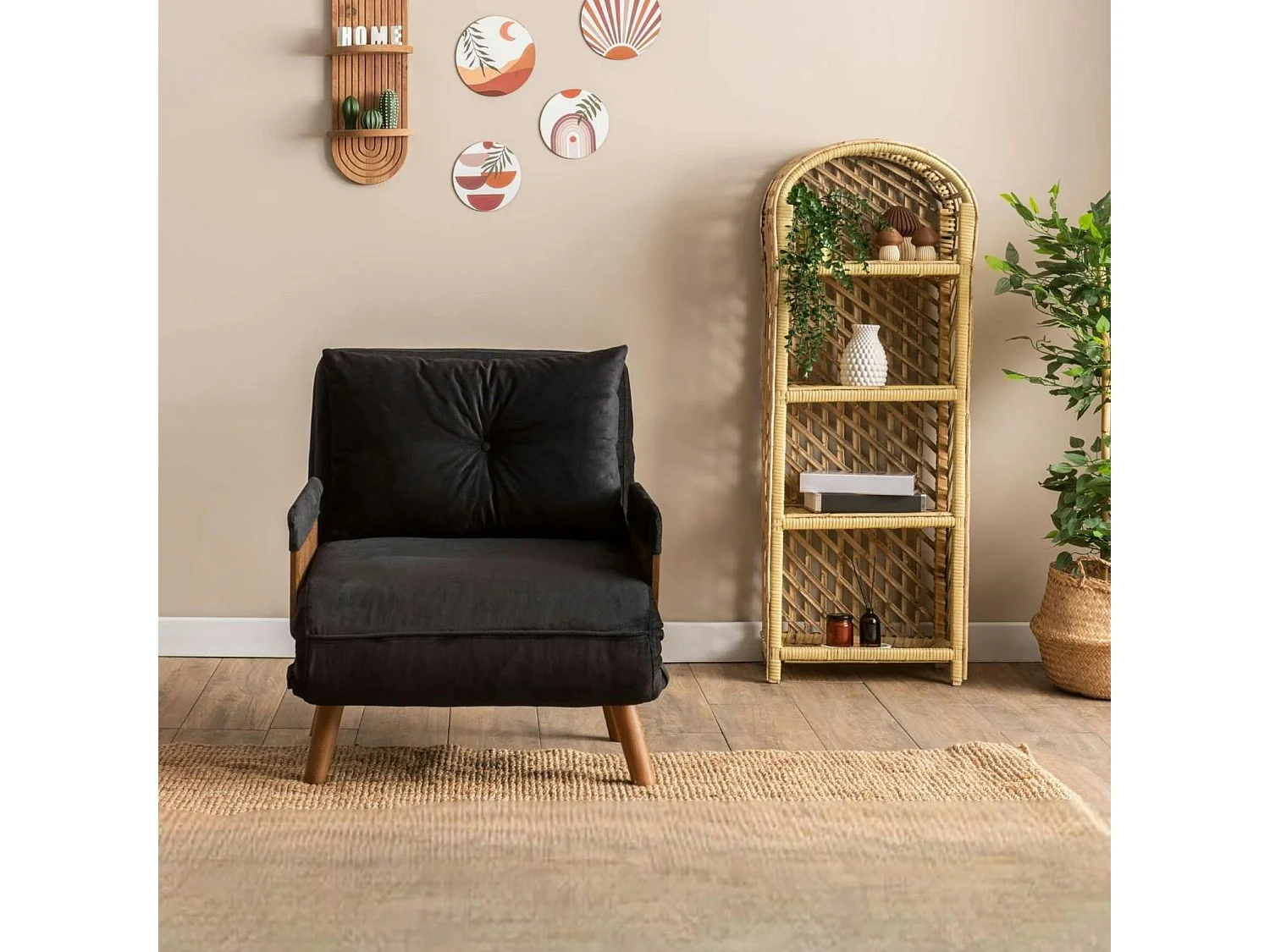 Fauteuil convertible noir 1 place couchage 190 cm LOJA