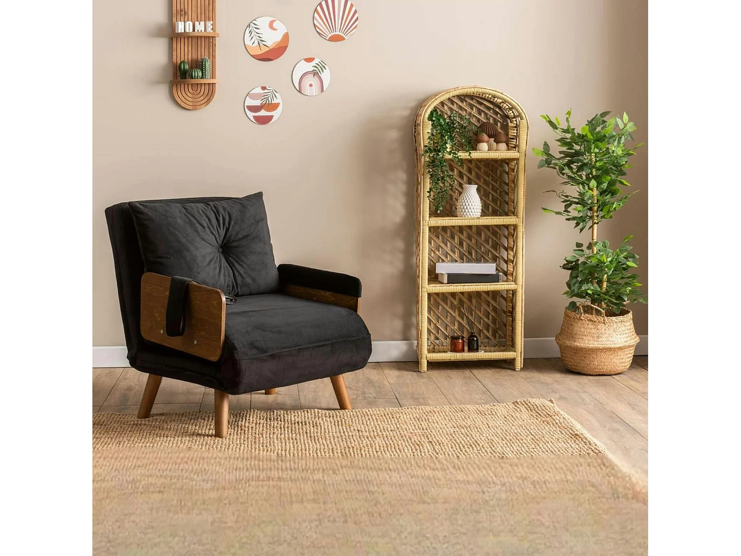 Fauteuil convertible noir 1 place couchage 190 cm LOJA