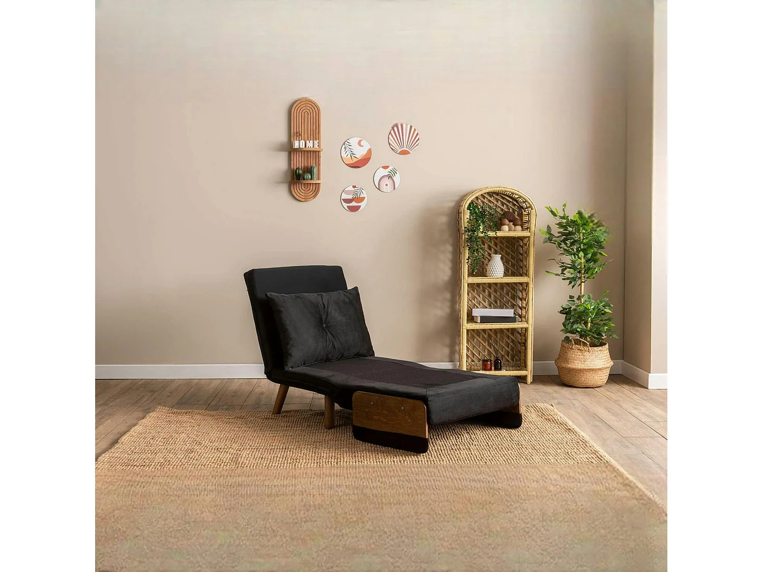 Fauteuil convertible noir 1 place couchage 190 cm LOJA