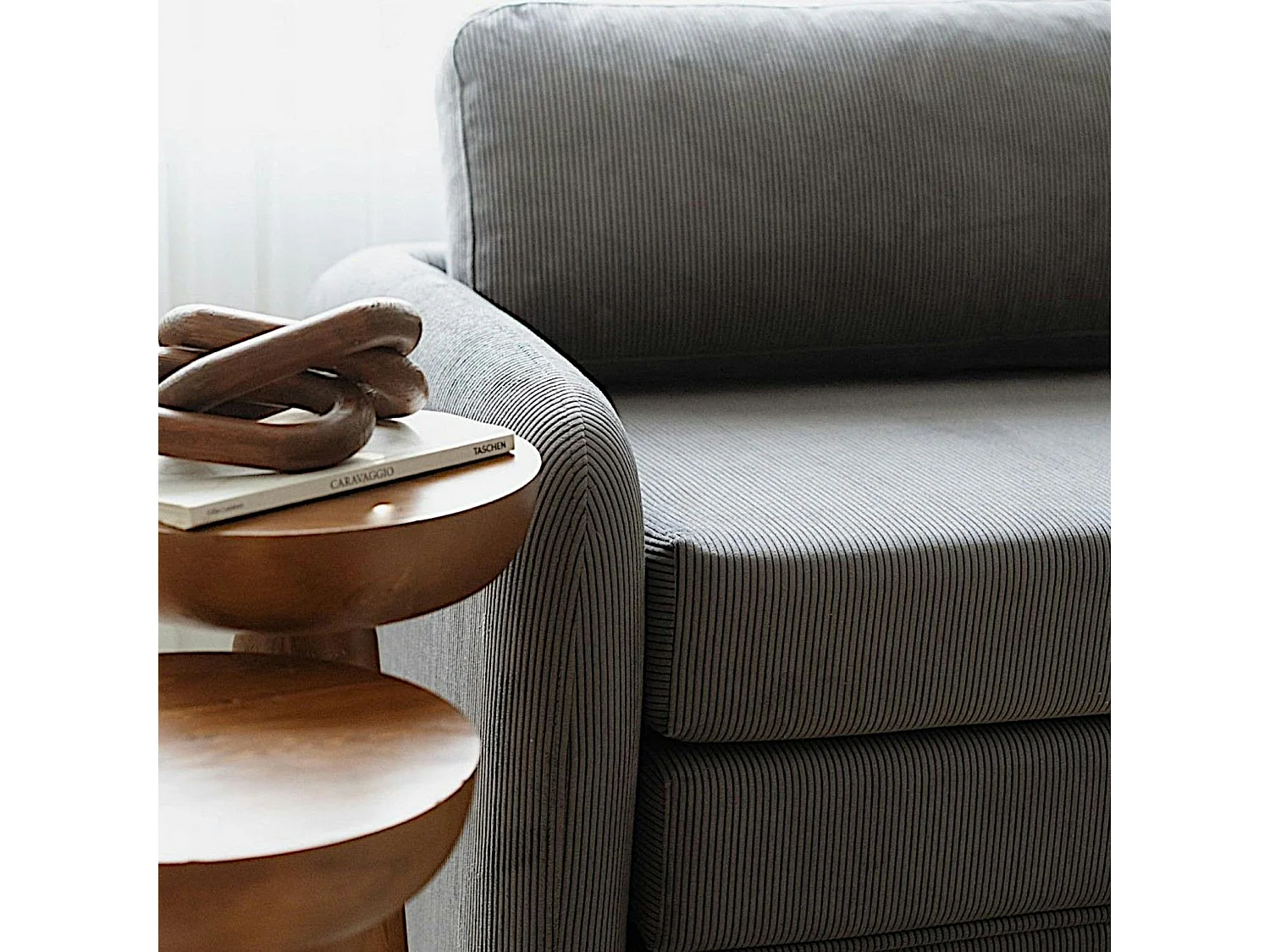 Fauteuil convertible gris velours côtelé, 1 place QUITO