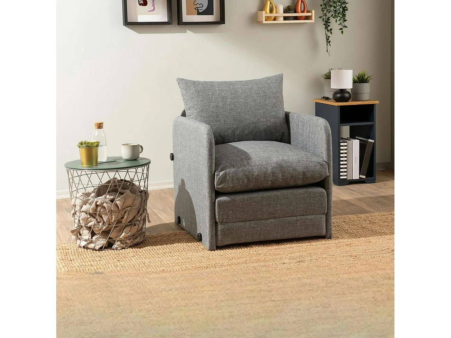 Fauteuil convertible gris lin 1 place couchage 200 cm ORURO