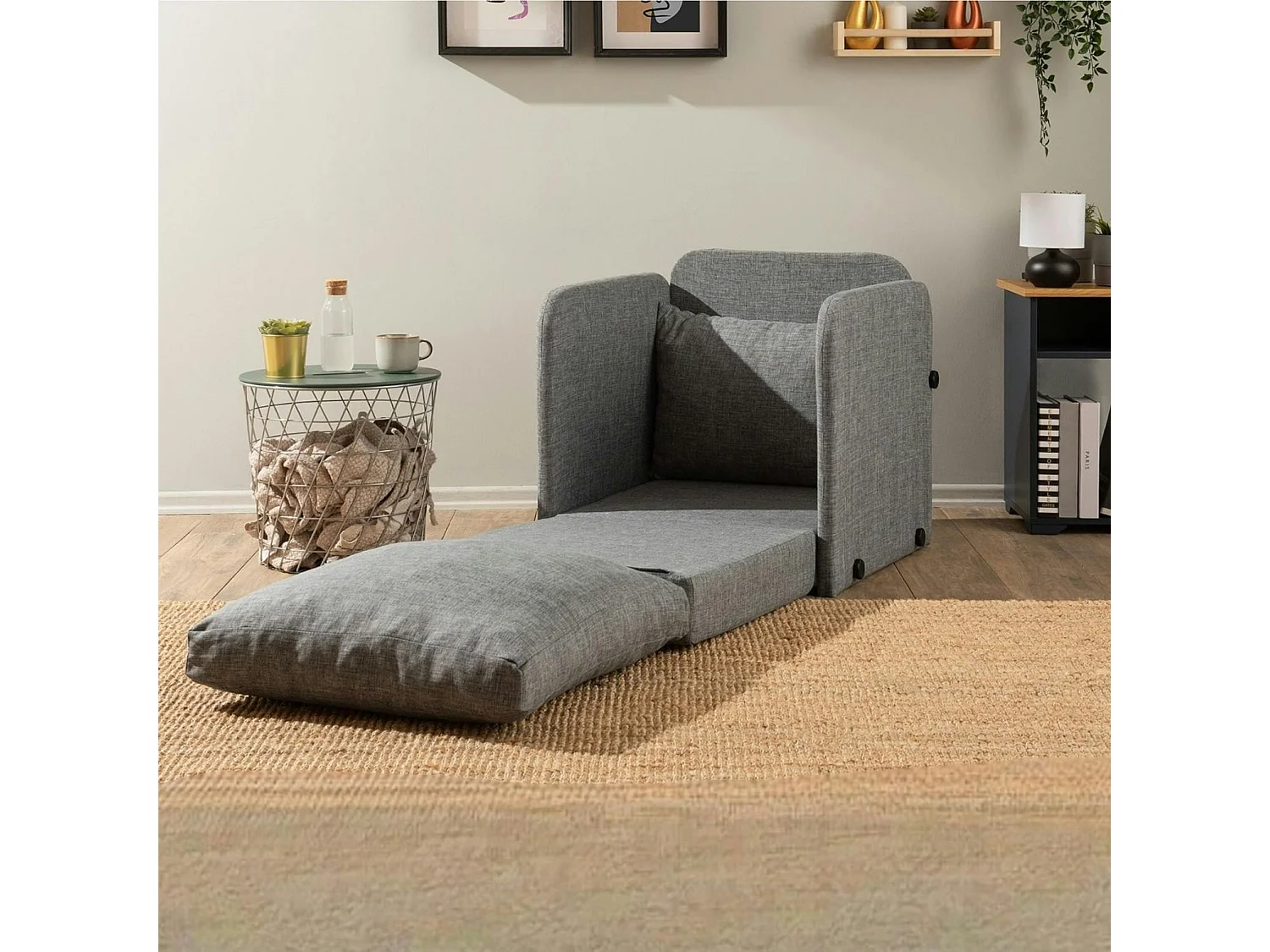 Fauteuil convertible gris lin 1 place couchage 200 cm ORURO