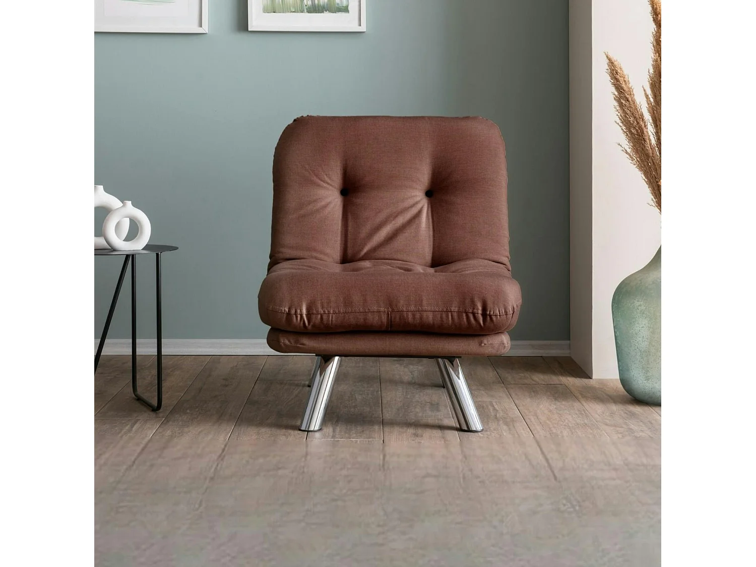 Fauteuil convertible banquette marron pieds chromés CUSCO