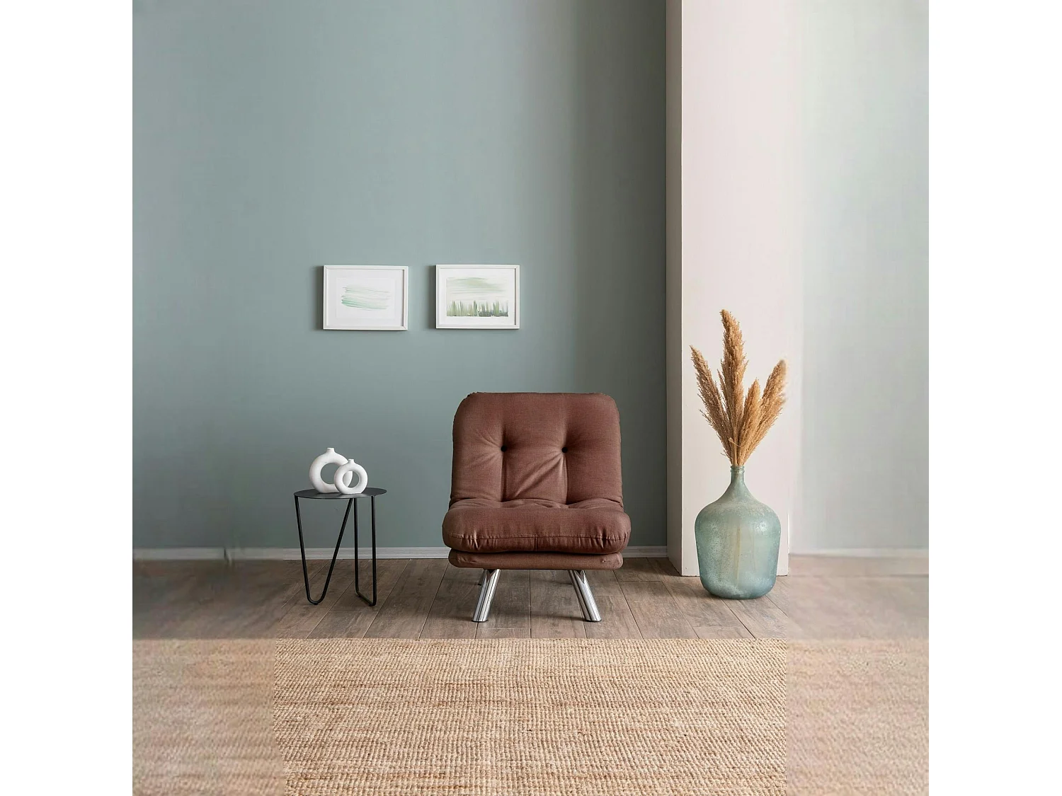 Fauteuil convertible banquette marron pieds chromés CUSCO