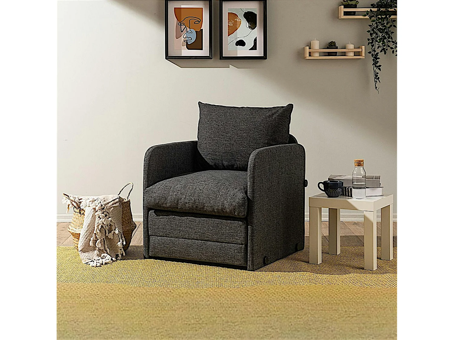 Fauteuil convertible gris foncé lin couchage 200 cm ORURO