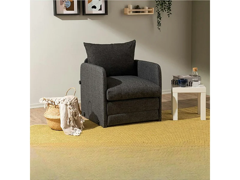 Fauteuil convertible gris foncé lin couchage 200 cm ORURO