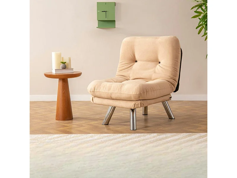 Fauteuil convertible banquette beige pieds chromés CUSCO