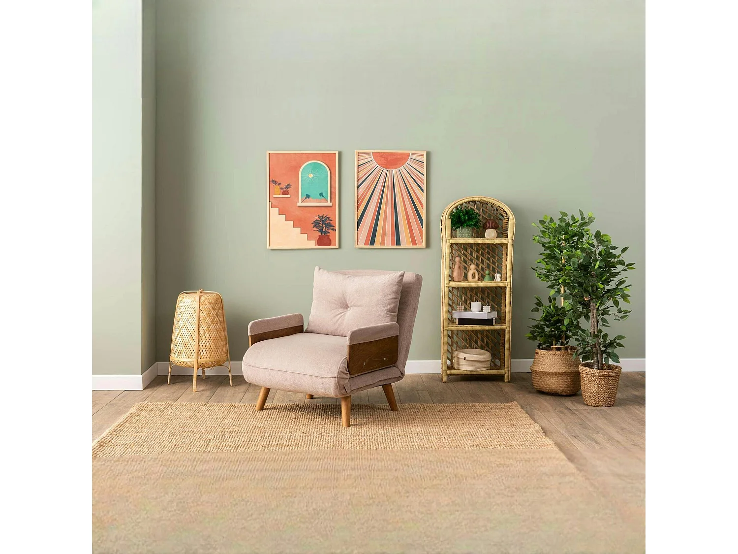 Fauteuil convertible rose poudré 1 place couchage 190 cm LOJA