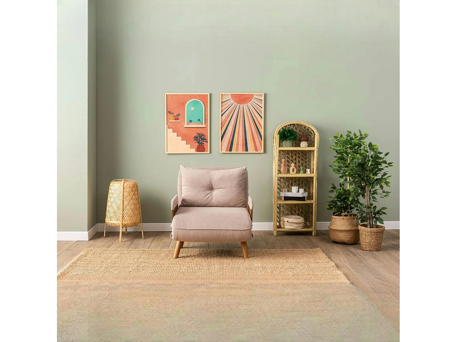 Fauteuil convertible rose poudré 1 place couchage 190 cm LOJA