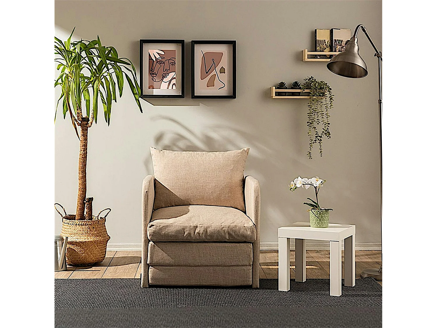 Fauteuil convertible beige lin 1 place couchage 200 cm ORURO