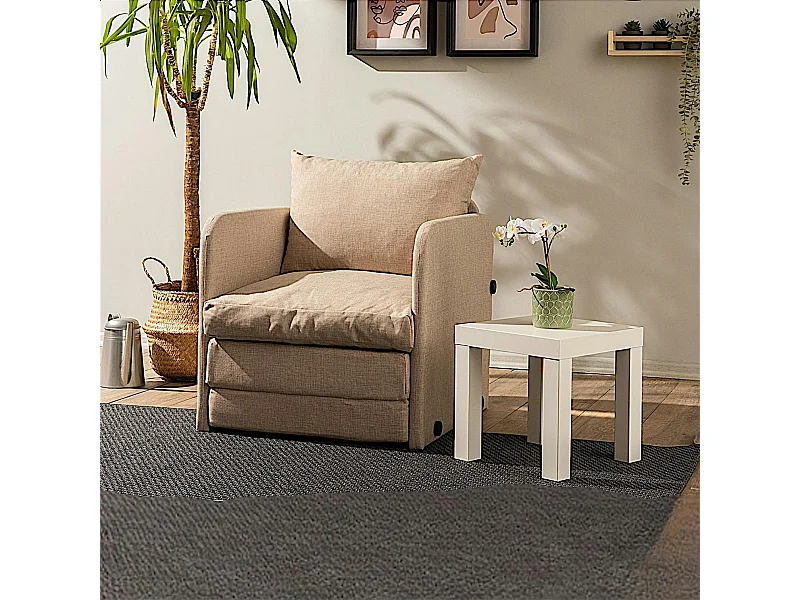 Fauteuil convertible beige lin 1 place couchage 200 cm ORURO